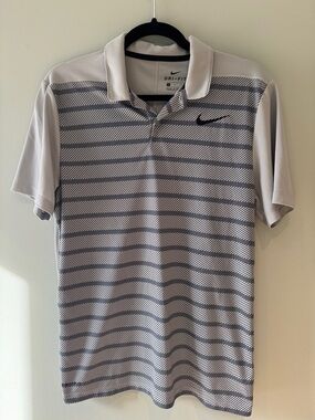 Nike Light Gray Striped Dri-FIT Polo size mens small